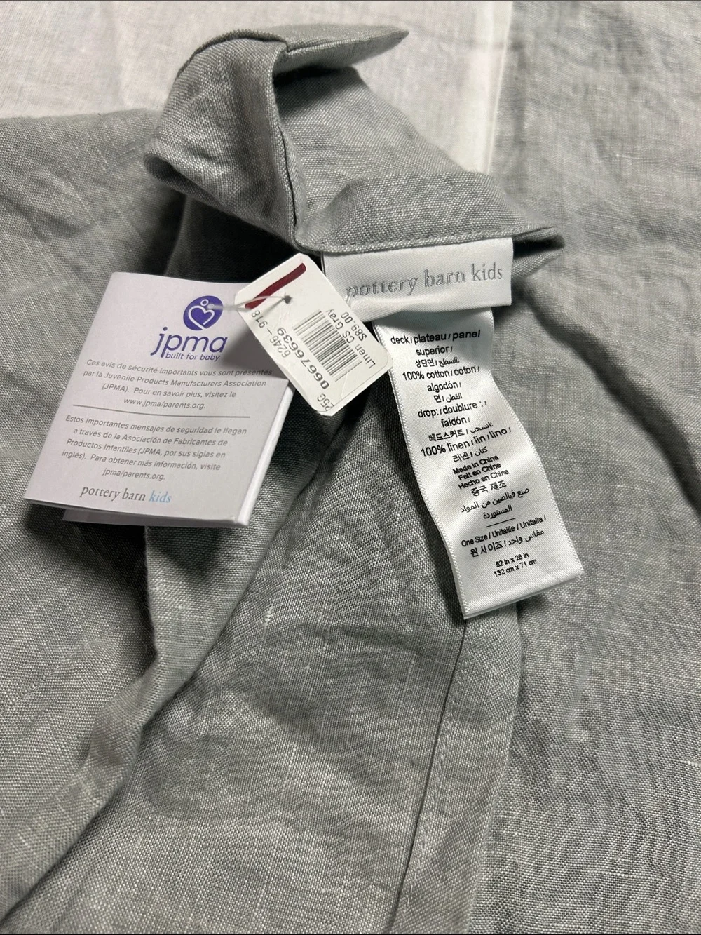 Pottery Barn Kids Belgian Flax Linen Crib Skirt Nursery Baby Bedding Gray NWT